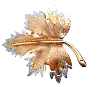 Vintage Sarah Coventry Gold and Silver Tone Leaf Brooch